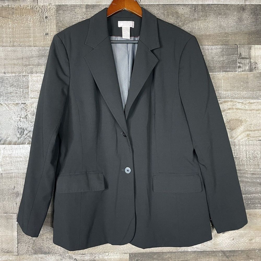 Worthington Works Stretch Womens Blazer Size 16 Black 2 Button Shoulder Pads